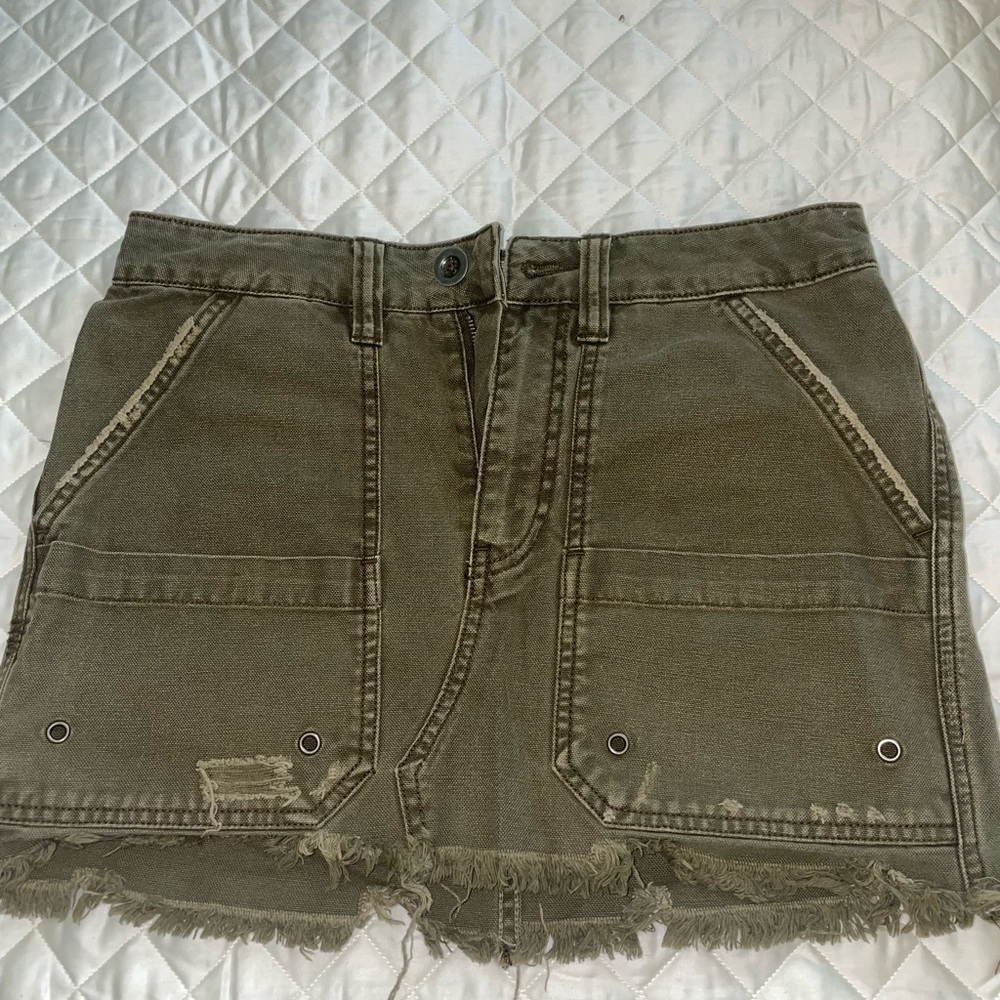 Free People Army Green Jean Skirt